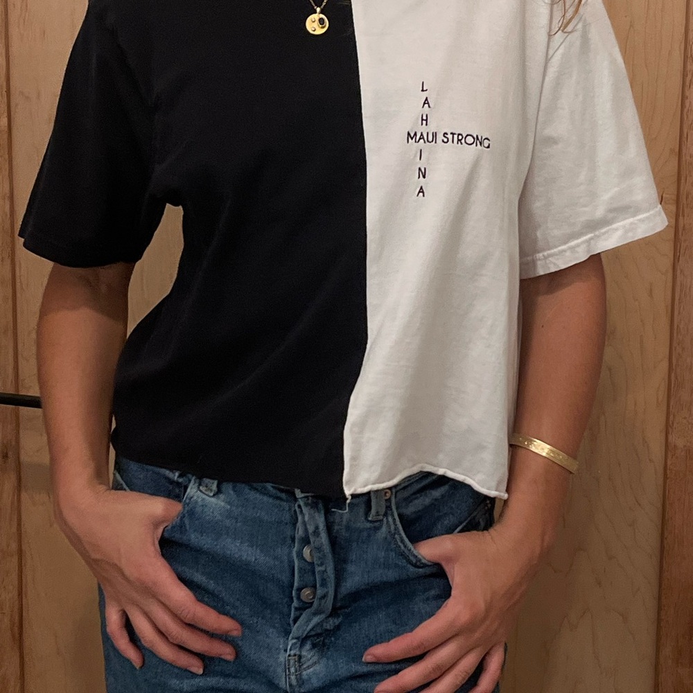 LAHAINA MAUI STRONG EMBROIDERED Black and White T-Shirt